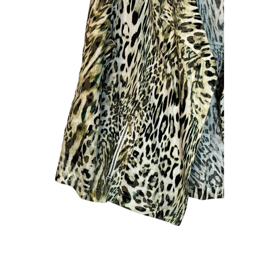 Chico's Animal Print 100% Linen Zipper Pockets Moto Open Blazer Size 2 - Picture 4 of 9
